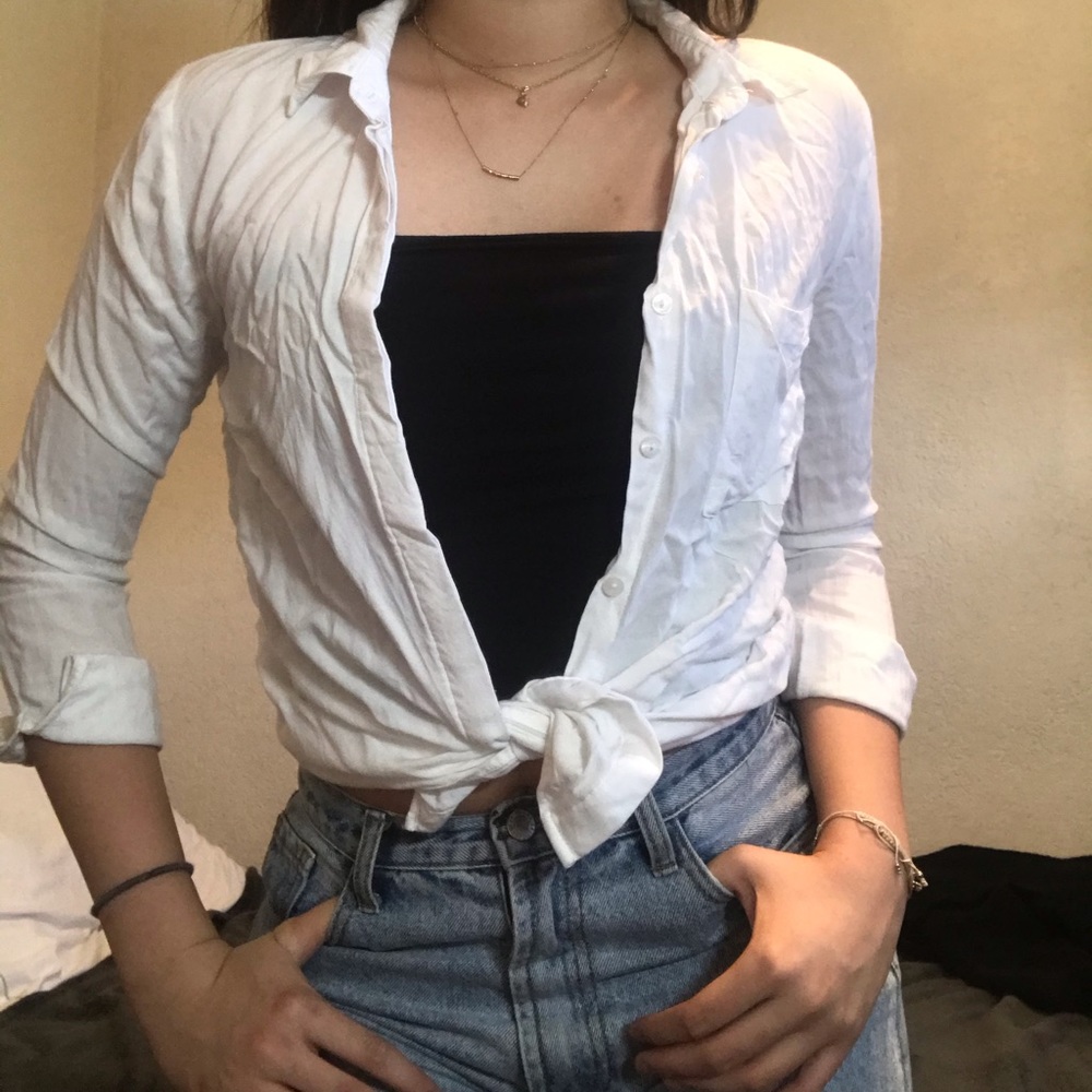 F21 white button down shirt